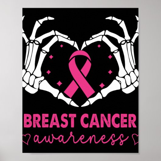 骨格手ハートサインハロウィーン乳がん ポスター (正面)