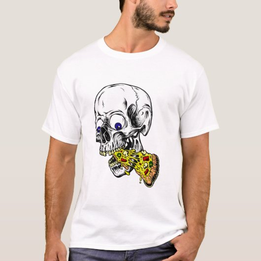 骨格食べのピザ Tシャツ (正面)