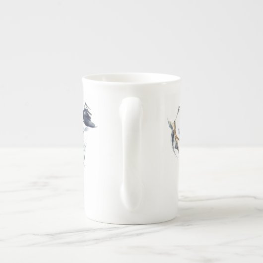 骨灰磁器のマグの灰色の馬場馬術の馬およびライダーのギフト ボーンチャイナマグカップ (裏面)