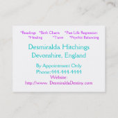 骨相学の頭部が付いている霊魂の名刺 名刺 (裏面)