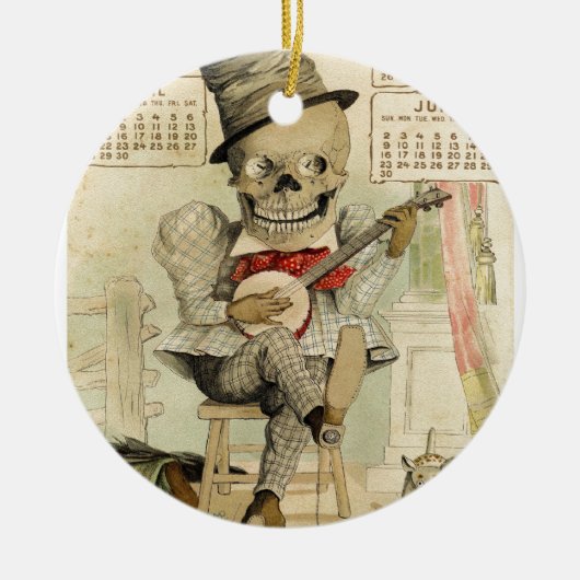 骨組を遊ぶヴィンテージのバンジョー セラミックオーナメント (正面)