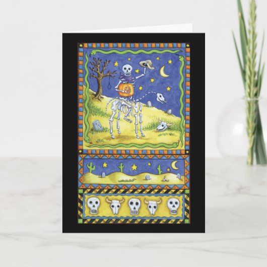 骨組カウボーイが付いているハロウィンカード カード (正面)