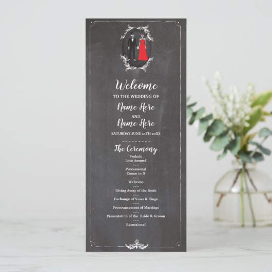 骨組スカルの結婚式プログラムのハロウィンのチョーク プログラム (スタンド正面)