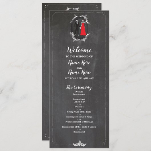 骨組スカルの結婚式プログラムのハロウィンのチョーク プログラム (正面/裏面)