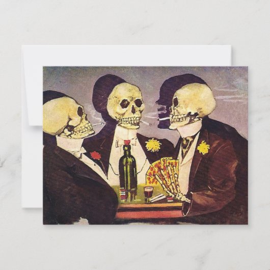 骨組トランプのポーカーのパーティーを賭けるヴィンテージ 招待状 (正面)