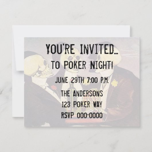 骨組トランプのポーカーのパーティーを賭けるヴィンテージ 招待状 (裏面)