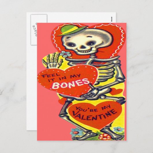 骨組ハートのハロウィンのヴィンテージのバレンタイン シーズンポストカード (正面/裏面)