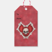 骨縁ど白赤いハートスカル ギフトタグ (正面)