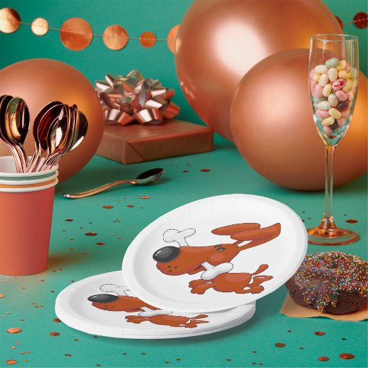 骨茶色の動物の紙プレートを持つ犬 ペーパープレート