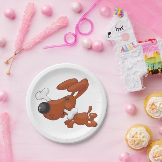 骨茶色の動物の紙プレートを持つ犬 ペーパープレート (パーティー)