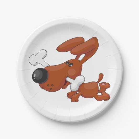 骨茶色の動物の紙プレートを持つ犬 ペーパープレート (正面)