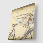 骨董屋のヴィンテージの復帰の花柄の自転車 スクエア壁時計 (傾斜)