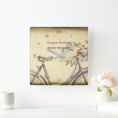 骨董屋のヴィンテージの復帰の花柄の自転車 スクエア壁時計 (ホーム)