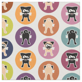 骨! 円のプリント(子鹿及び黒いパグ) ファブリック