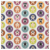 骨! 円のプリント(子鹿及び黒いパグ) ファブリック (見本)