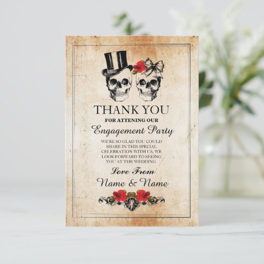 骷髅万聖節感謝祭ウェディング ラスティックカード サンキューカード (スタンド正面)