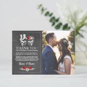 骷髅万聖節感謝祭結婚式チョーク写真 サンキューカード (スタンド正面)