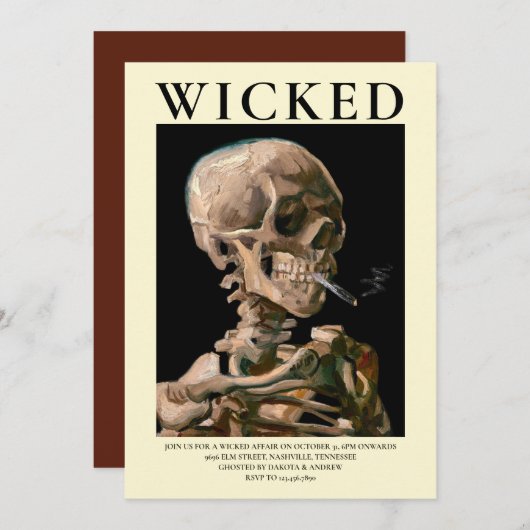 骷髅头像艺术品万圣节邀请函 招待状 (正面/裏面)