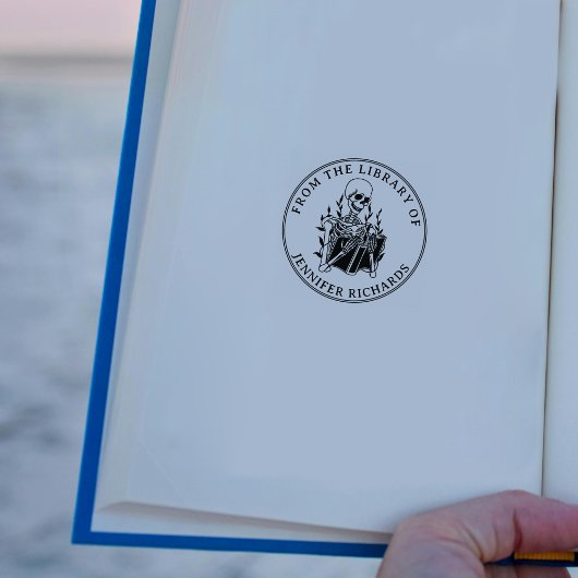 骸骨が本を読む本、図書館ラベル ラバースタンプ