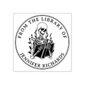 骸骨が本を読む本、図書館ラベル、丸型 ラバースタンプ (インプリント)