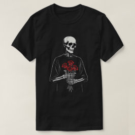 骸骨が赤いバラを持つ - ダークラブバレンタイン Tシャツ