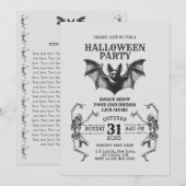 骸骨とコウモリのビジネスマン向けハロウィン招待状 招待状 (正面/裏面)