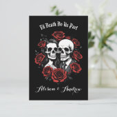 骸骨のカップル ゴシック ローズの結婚式 セーブザデート (スタンド正面)