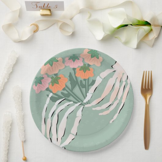 骸骨のカボチャの花束 ハロウィン ブライダルシャワー ペーパープレート (ウェディング)