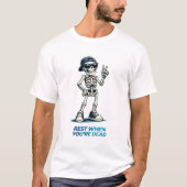骸骨のビクトリーサイン 楽しいユーモアデザイン Tシャツ (正面)