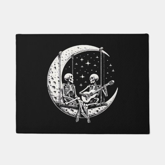 骸骨の夫婦 月 ギター ドアマット (正面)