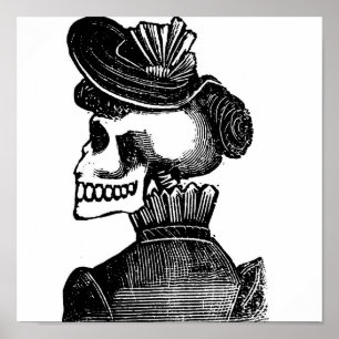 骸骨の婦人。1900年代初頭のメキシコ ポスター