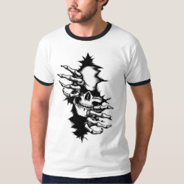 骸骨の手で壁を破るドクロ Tシャツ