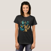 骸骨の海賊とセルフィーを撮る驚きと恐怖の猫 K Tシャツ (正面フル)