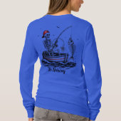 骸骨の漁師と魚の骨 Tシャツ (裏面)