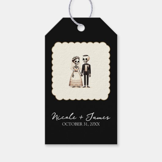 骸骨の花嫁と花婿のファンシーな結婚式 ギフトタグ (正面)