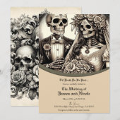 骸骨の花嫁と花婿 ベージュタンのウェディング 招待状 (正面/裏面)