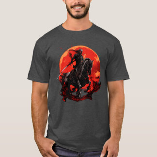 骸骨の馬 人間のスケルトン 馬に乗る 剣を構える男性 Tシャツ