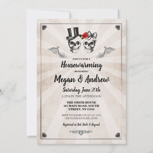 骸骨ハウスウォーミン パーティー ハロウィン 新しい家 ご招待 招待状 (正面)