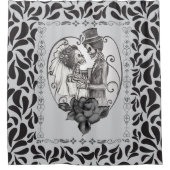 骸骨ラブカップル結婚ダンス シャワーカーテン (正面)