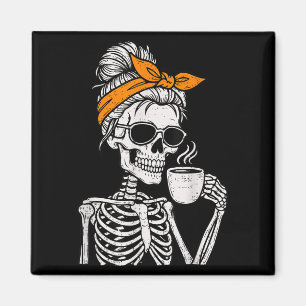 骸骨 お団子ヘア コーヒーを飲む ハロウィン 衣装 マグネット