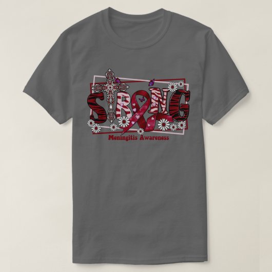 髄膜炎認識度クロスリボン強い希望の愛 Tシャツ (デザイン正面)