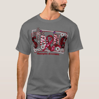 髄膜炎認識度クロスリボン強い希望の愛 Tシャツ