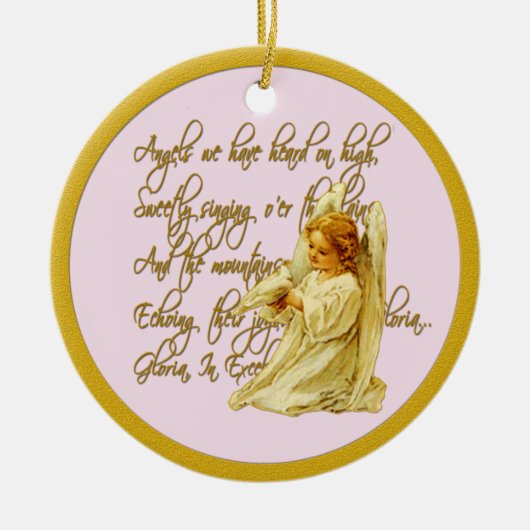 高いクリスマスの飾りで聞いた天使 セラミックオーナメント (正面)