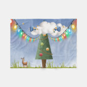 高いクリスマス飾の木の天使 フリースブランケット (正面(横))