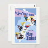 高い場所でのスポーツのためにニュージーランドのヴィンテージポスト ポストカード (正面/裏面)