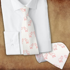 高い幹を持つ赤い象（白） ネクタイ