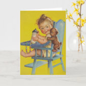 高い椅子の挨拶状のレトロのベビー カード (黄色い花)