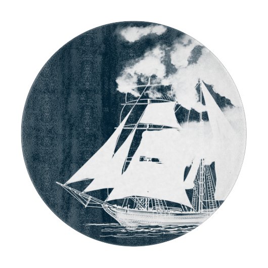 高い船と雲航海の カッティングボード (正面)