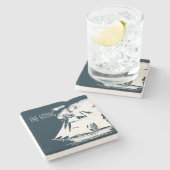 高い船と雲航海の ストーンコースター (横)