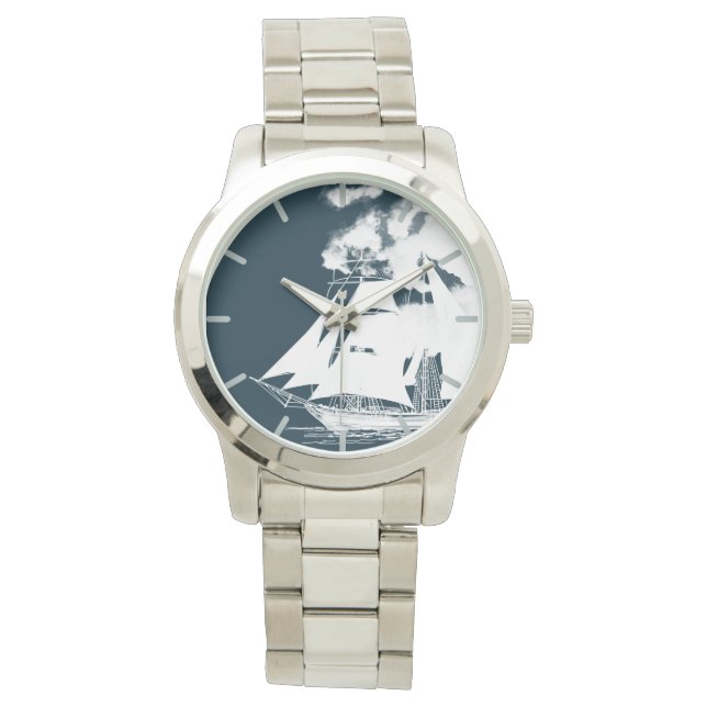 高い船と雲航海の 腕時計 (正面)
